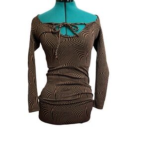 Zara Low Cut Front Tie Long Sleeve Mini Dress A24